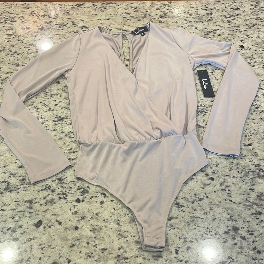 Lulus Striking Looks Taupe Long Sleeve Bodysuit